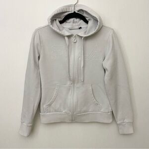 Fila Y2K White Zip Up Hooded Sweatshirt